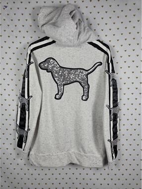 Victorias Secret Pink BLING DOG Sherpa hoodie Sweater Pullover MED
